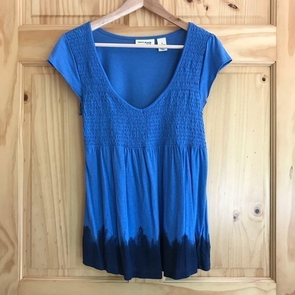 DKNY petites smocked dip dye babydoll top size MP - Picture 2 of 8